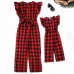 Sweet Red Plaid Short-sleeved Mom Girl Jumpsuit